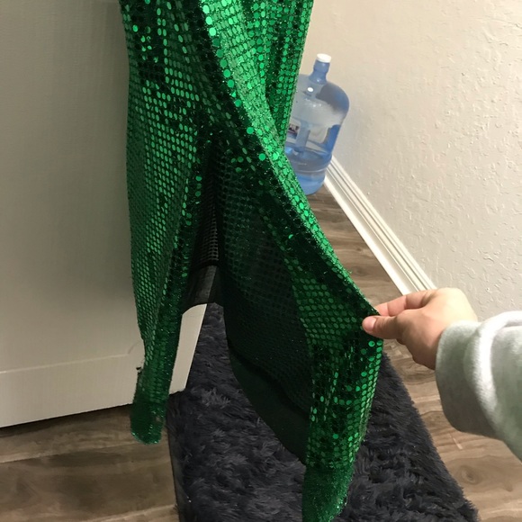 Green sequin costume dress with slit fits M/L - Picture 6 of 6